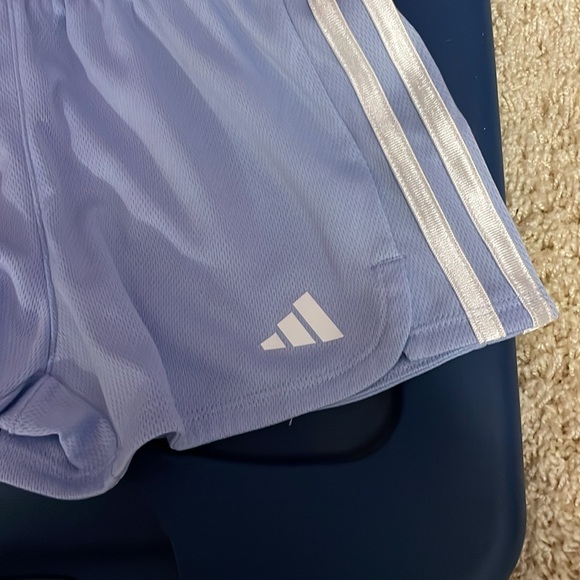 Girls Adidas soccer shorts black & white stripes purple & white stripes - Picture 3 of 9